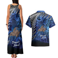 New Zealand Stewart Island Couples Matching Tank Maxi Dress and Hawaiian Shirt Rakiura Kiwi Maori Glowing Sky LT14 - Polynesian Pride