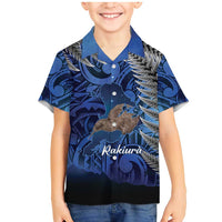 New Zealand Stewart Island Family Matching Mermaid Dress and Hawaiian Shirt Rakiura Kiwi Maori Glowing Sky LT14 Son's Shirt Blue - Polynesian Pride