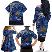 New Zealand Stewart Island Family Matching Off The Shoulder Long Sleeve Dress and Hawaiian Shirt Rakiura Kiwi Maori Glowing Sky