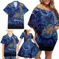 New Zealand Stewart Island Family Matching Off Shoulder Short Dress and Hawaiian Shirt Rakiura Kiwi Maori Glowing Sky