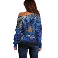 New Zealand Stewart Island Off Shoulder Sweater Rakiura Kiwi Maori Glowing Sky