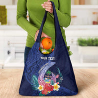 Personalised Guam Liberation Day Grocery Bag Happy 80th Anniversary Fish Hook Mix Tropical Flowers