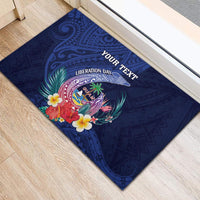 Personalised Guam Liberation Day Rubber Doormat Happy 80th Anniversary Fish Hook Mix Tropical Flowers