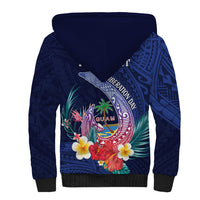 Personalised Guam Liberation Day Sherpa Hoodie Happy 80th Anniversary Fish Hook Mix Tropical Flowers LT14 - Polynesian Pride