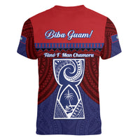 Guam Liberation Day Women V-Neck T-Shirt Biba Guahan Chamorro 80th Anniversary - Blue
