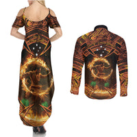Samoa Teuila 2024 Festival Couples Matching Summer Maxi Dress and Long Sleeve Button Shirt Samoan Siva Afi With Red Gingers LT14 - Polynesian Pride