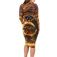 Samoa Teuila 2024 Festival Long Sleeve Bodycon Dress Samoan Siva Afi With Red Gingers LT14 - Polynesian Pride