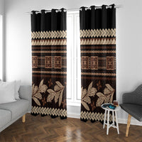 Black Samoa Siapo Teuila Flowers Window Curtain LT14 With Grommets Black - Polynesian Pride