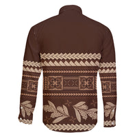 Brown Samoa Siapo Teuila Flowers Family Matching Long Sleeve Bodycon Dress and Hawaiian Shirt