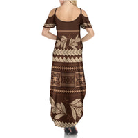 Brown Samoa Siapo Teuila Flowers Family Matching Summer Maxi Dress and Hawaiian Shirt
