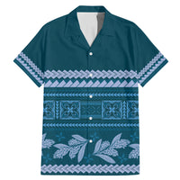 Dark Cyan Samoa Siapo Teuila Flowers Family Matching Mermaid Dress and Hawaiian Shirt