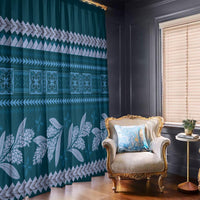 Dark Cyan Samoa Siapo Teuila Flowers Window Curtain LT14 - Polynesian Pride