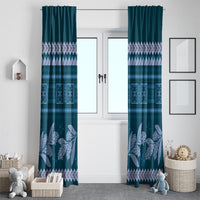 Dark Cyan Samoa Siapo Teuila Flowers Window Curtain LT14 - Polynesian Pride