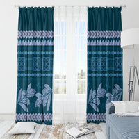Dark Cyan Samoa Siapo Teuila Flowers Window Curtain LT14 - Polynesian Pride