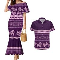 Purple Samoa Siapo Teuila Flowers Couples Matching Mermaid Dress and Hawaiian Shirt LT14 Purple - Polynesian Pride