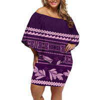 Purple Samoa Siapo Teuila Flowers Off Shoulder Short Dress LT14 Women Purple - Polynesian Pride