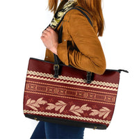 Red Samoa Siapo Teuila Flowers Leather Tote Bag LT14 Red - Polynesian Pride