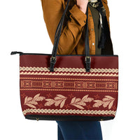 Red Samoa Siapo Teuila Flowers Leather Tote Bag LT14 - Polynesian Pride