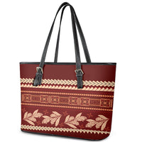 Red Samoa Siapo Teuila Flowers Leather Tote Bag LT14 - Polynesian Pride