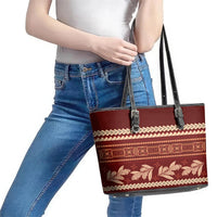 Red Samoa Siapo Teuila Flowers Leather Tote Bag LT14 - Polynesian Pride