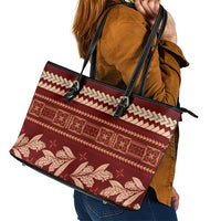 Red Samoa Siapo Teuila Flowers Leather Tote Bag LT14 - Polynesian Pride