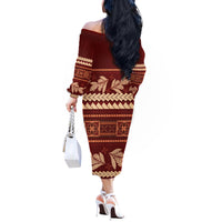 Red Samoa Siapo Teuila Flowers Off The Shoulder Long Sleeve Dress