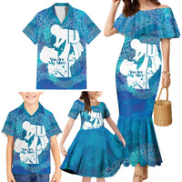 Turquoise Polynesia Father's Day Family Matching Mermaid Dress and Hawaiian Shirt Dad You Are My Hero LT14 - Polynesian Pride
