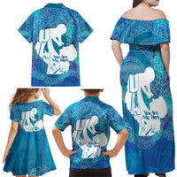 Turquoise Polynesia Father's Day Family Matching Off Shoulder Maxi Dress and Hawaiian Shirt Dad You Are My Hero