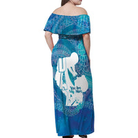 Turquoise Polynesia Father's Day Family Matching Off Shoulder Maxi Dress and Hawaiian Shirt Dad You Are My Hero