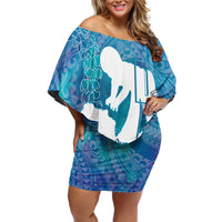 Turquoise Polynesia Father's Day Family Matching Off Shoulder Short Dress and Hawaiian Shirt Dad You Are My Hero