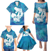 Turquoise Polynesia Father's Day Family Matching Puletasi and Hawaiian Shirt Dad You Are My Hero LT14 - Polynesian Pride