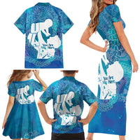 Turquoise Polynesia Father's Day Family Matching Short Sleeve Bodycon Dress and Hawaiian Shirt Dad You Are My Hero LT14 - Polynesian Pride