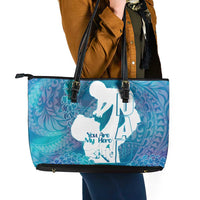 Turquoise Polynesia Father's Day Leather Tote Bag Dad You Are My Hero LT14 - Polynesian Pride