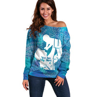 Turquoise Polynesia Father's Day Off Shoulder Sweater Dad You Are My Hero
