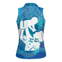 Turquoise Polynesia Father's Day Women Sleeveless Polo Shirt Dad You Are My Hero LT14 - Polynesian Pride