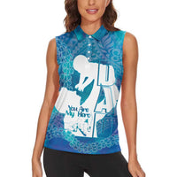 Turquoise Polynesia Father's Day Women Sleeveless Polo Shirt Dad You Are My Hero LT14 - Polynesian Pride