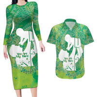 Green Polynesia Father's Day Couples Matching Long Sleeve Bodycon Dress and Hawaiian Shirt Dad You Are My Hero LT14 Green - Polynesian Pride