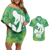 Green Polynesia Father's Day Couples Matching Off Shoulder Short Dress and Hawaiian Shirt Dad You Are My Hero LT14 Green - Polynesian Pride