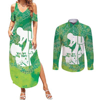 Green Polynesia Father's Day Couples Matching Summer Maxi Dress and Long Sleeve Button Shirt Dad You Are My Hero LT14 Green - Polynesian Pride