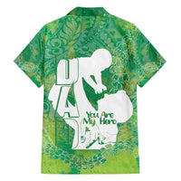 Green Polynesia Father's Day Family Matching Off The Shoulder Long Sleeve Dress and Hawaiian Shirt Dad You Are My Hero
