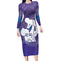 Purple Polynesia Father's Day Family Matching Long Sleeve Bodycon Dress and Hawaiian Shirt Dad You Are My Hero LT14 Mom's Dress Purple - Polynesian Pride