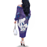 Purple Polynesia Father's Day Family Matching Off The Shoulder Long Sleeve Dress and Hawaiian Shirt Dad You Are My Hero