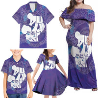 Purple Polynesia Father's Day Family Matching Off Shoulder Maxi Dress and Hawaiian Shirt Dad You Are My Hero