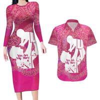 Pink Polynesia Father's Day Couples Matching Long Sleeve Bodycon Dress and Hawaiian Shirt Dad You Are My Hero LT14 Pink - Polynesian Pride