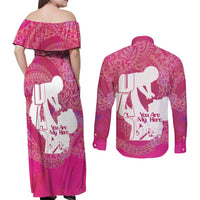 Pink Polynesia Father's Day Couples Matching Off Shoulder Maxi Dress and Long Sleeve Button Shirt Dad You Are My Hero LT14 - Polynesian Pride