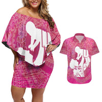 Pink Polynesia Father's Day Couples Matching Off Shoulder Short Dress and Hawaiian Shirt Dad You Are My Hero LT14 Pink - Polynesian Pride