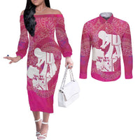 Pink Polynesia Father's Day Couples Matching Off The Shoulder Long Sleeve Dress and Long Sleeve Button Shirt Dad You Are My Hero LT14 Pink - Polynesian Pride