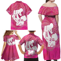 Pink Polynesia Father's Day Family Matching Off Shoulder Maxi Dress and Hawaiian Shirt Dad You Are My Hero