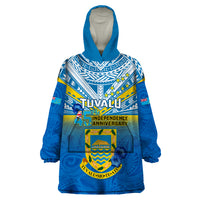 Tuvalu Independence Day Wearable Blanket Hoodie Tuvaluan Proud 45th Anniversary Polynesian Pattern LT14 One Size Blue - Polynesian Pride