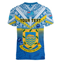 Personalised Tuvalu Independence Day Women V Neck T Shirt Tuvaluan Proud 45th Anniversary Polynesian Pattern LT14 - Polynesian Pride